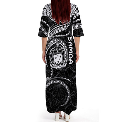 Samoa Black Matching Outfit For Couple Polynesian Tribal Pattern Dress And Hawaiian Shirt