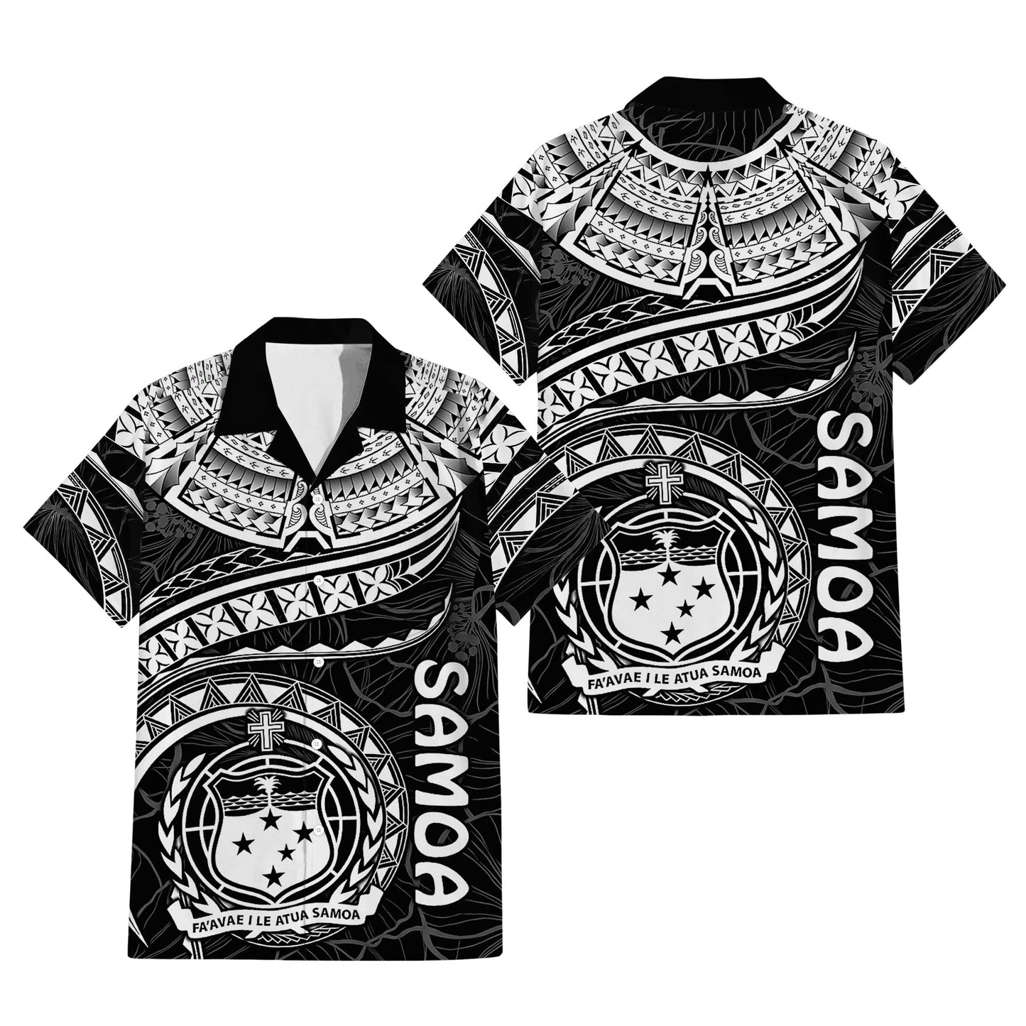 Samoa Black Matching Outfit For Couple Polynesian Tribal Pattern Dress And Hawaiian Shirt