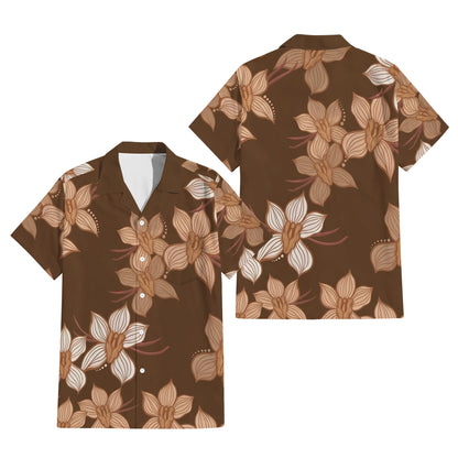 Puakenikeni Pikake Lei Curve Lei Flower Matching Outfit For Couple Island Vintage Brown Puletasi Dress And Shirt