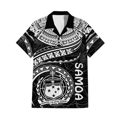Samoa Black Matching Outfit For Couple Polynesian Tribal Pattern Dress And Hawaiian Shirt