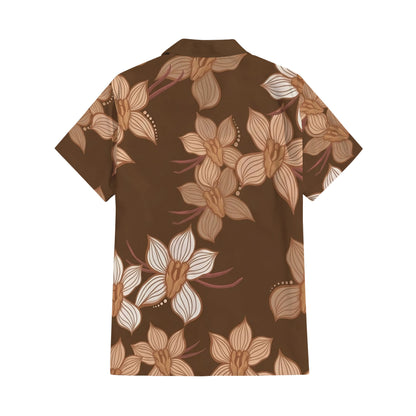 Puakenikeni Pikake Lei Curve Lei Flower Matching Outfit For Couple Island Vintage Brown Puletasi Dress And Shirt