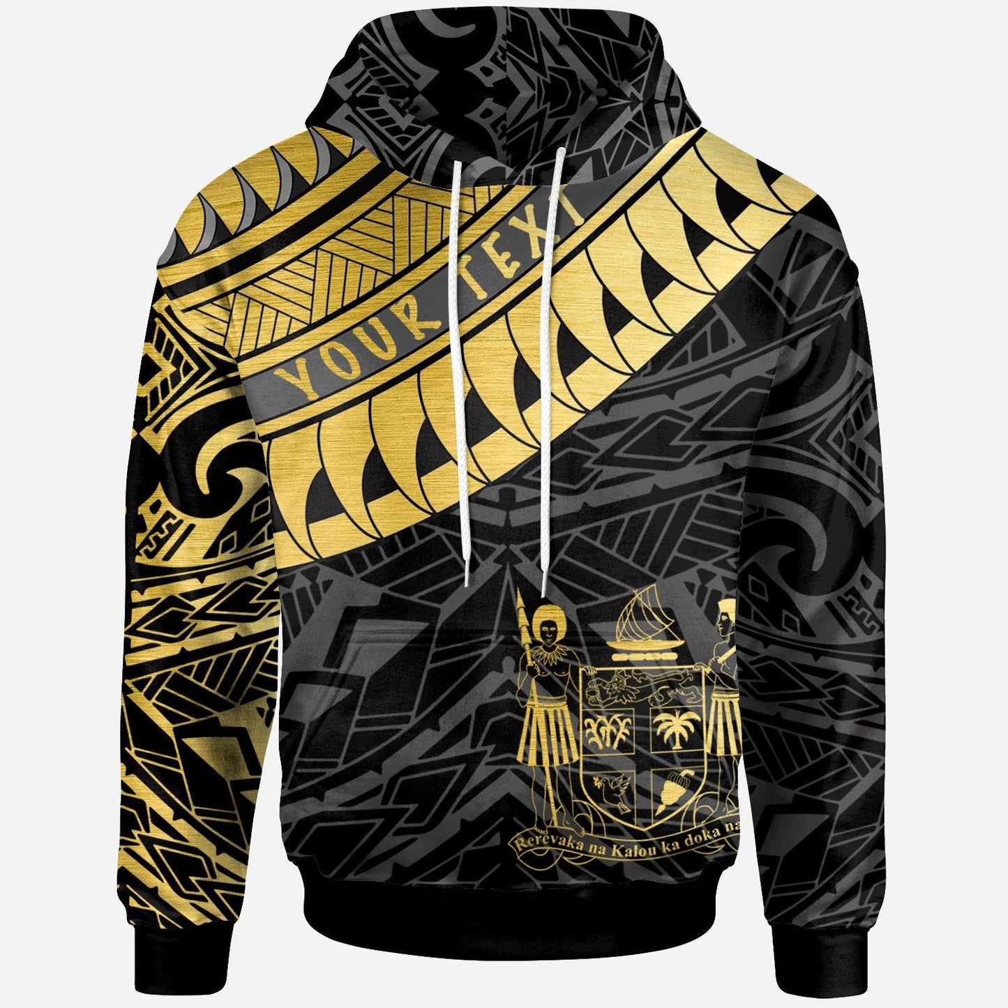 Custom Text Fiji Custom Personalised Hoodie Fiji Ginger Lei Pattern Gold