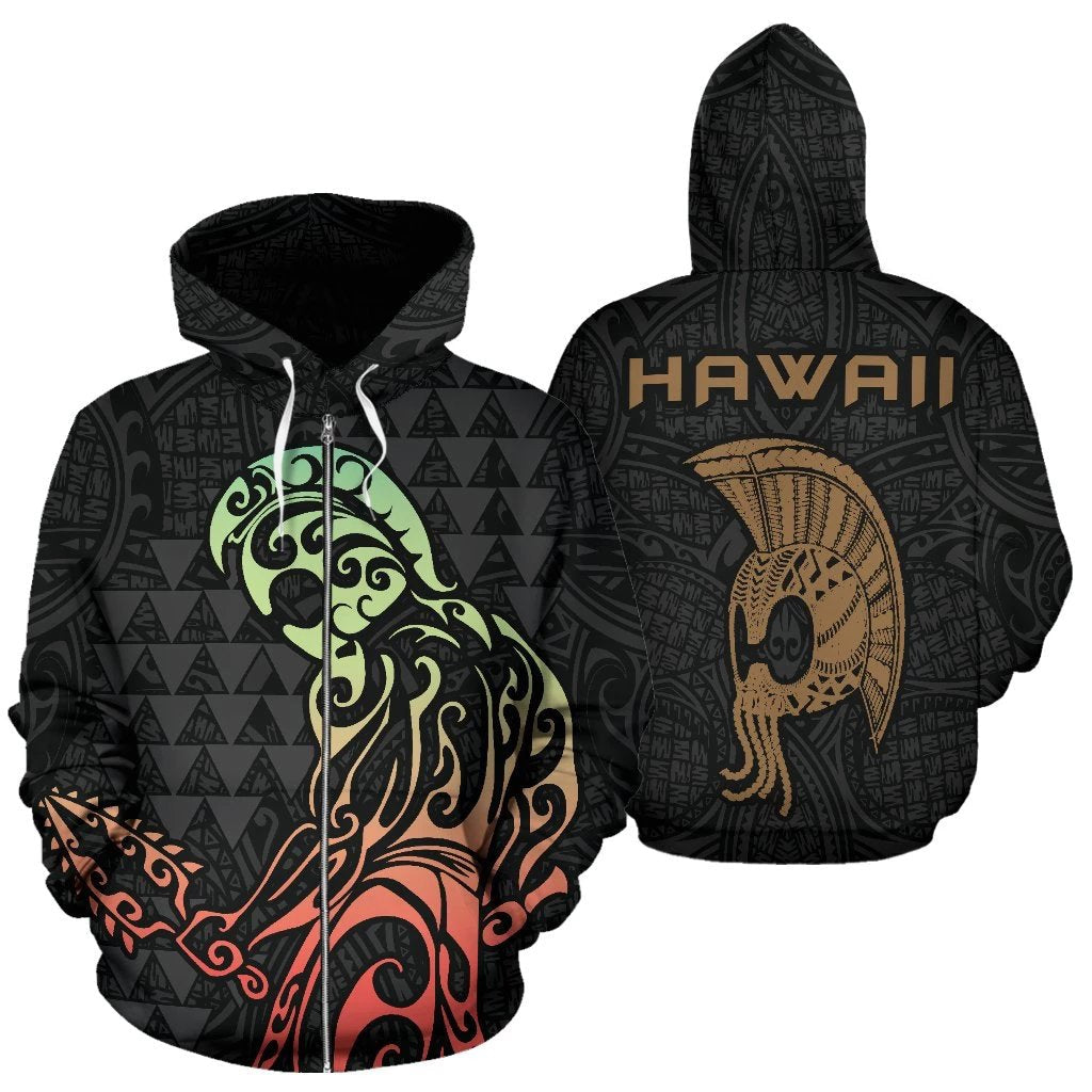Hawaii Helmet Lauhala Kanaka Warrior Hoodie Zip
