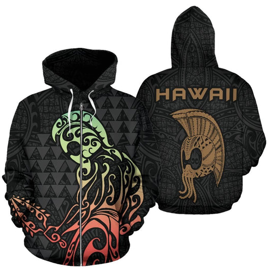 Hawaii Helmet Lauhala Kanaka Warrior Hoodie Zip