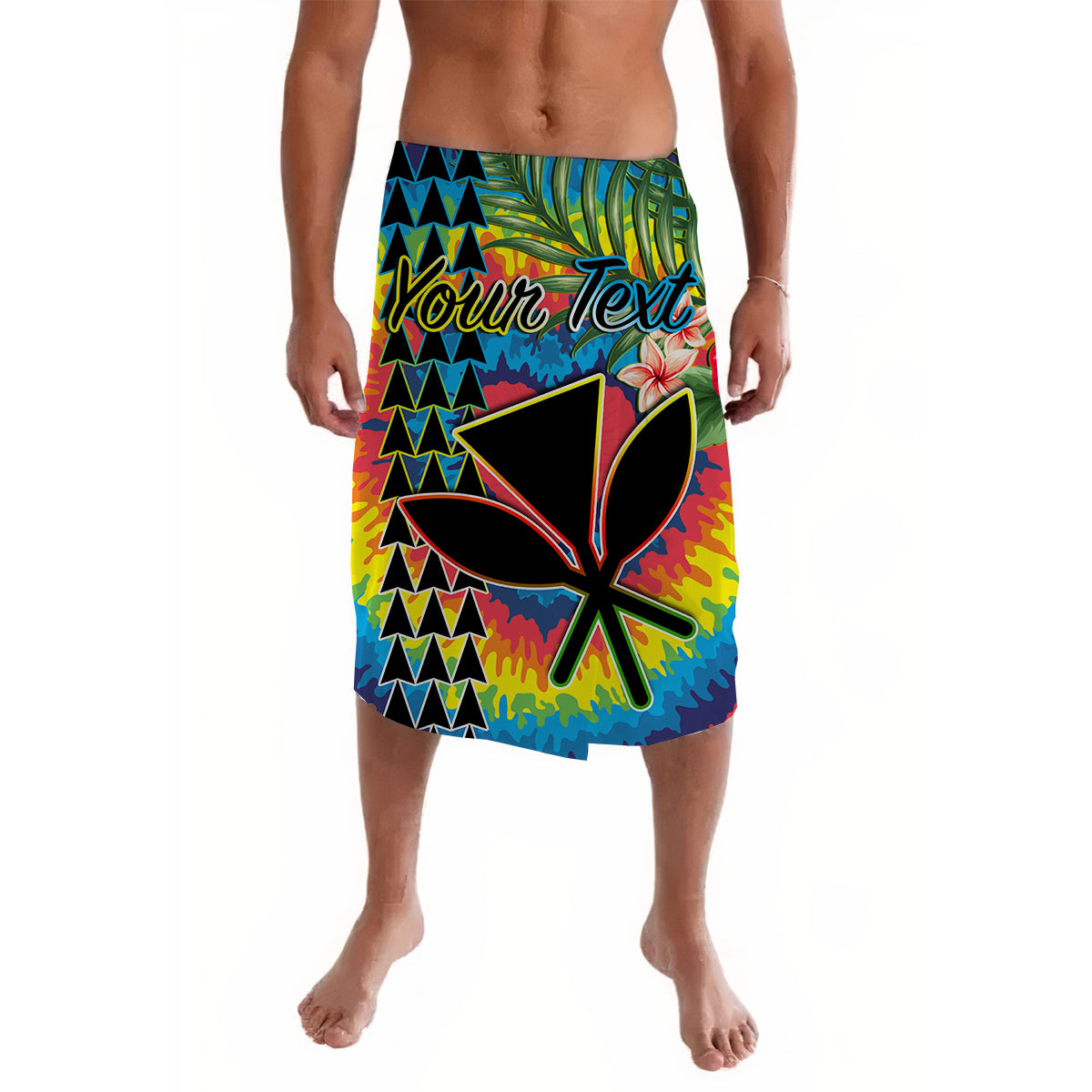(Custom Personalised) Hawaii Rainbow Tie Dye Lavalava Flowers Polynesian Hawaiian Tribal
