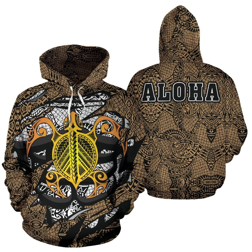 Honu Polynesian Gold Hawaii Turtle Hoodie