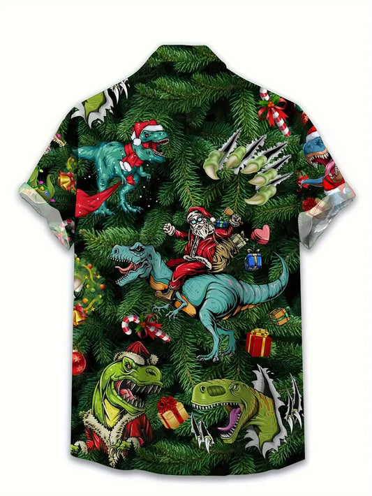Funny Dinosaur Tropical Vacation Santa Christmas Palm Hawaiian Shirt Gift For Him