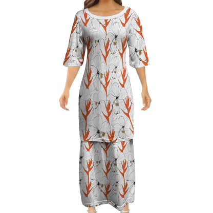 Puakenikeni Pikake Lei Curve Lei Flower Matching Outfit For Couple White Puletasi Dress And Shirt For Her Him
