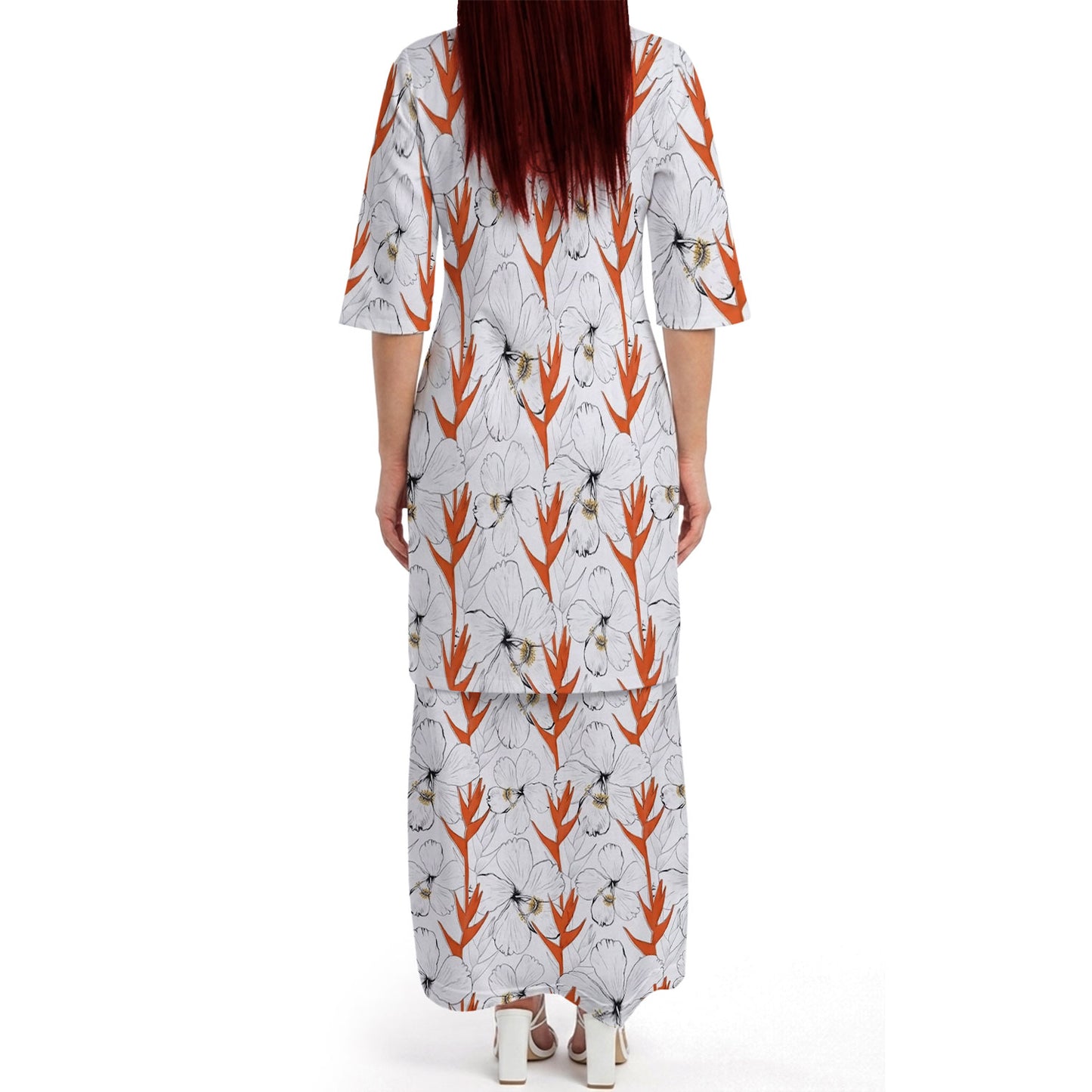 Puakenikeni Pikake Lei Curve Lei Flower Matching Outfit For Couple White Puletasi Dress And Shirt For Her Him