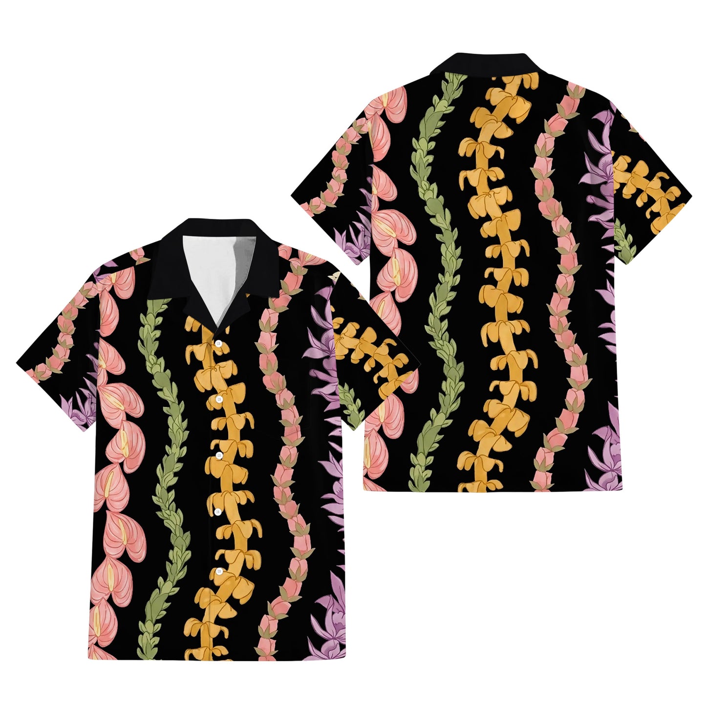 Puakenikeni Pikake Lei Flower Matching Outfit For Couple Black Puletasi Dress And Shirt For Her Him