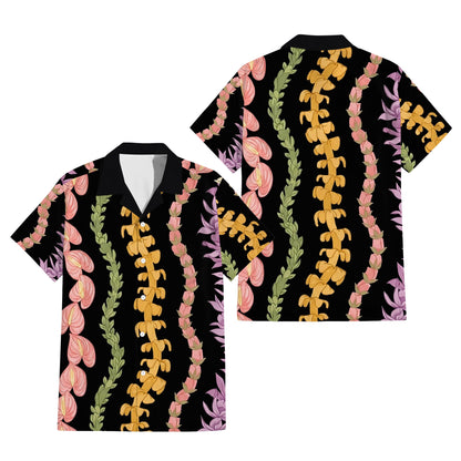 Puakenikeni Pikake Lei Flower Matching Outfit For Couple Black Puletasi Dress And Shirt For Her Him