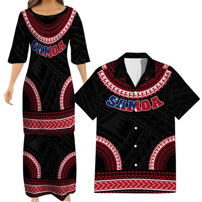 Samoa Coat Of Arms Matching Outfit For Couple Polynesian Tribal Pattern Dress And Hawaiian Shirt