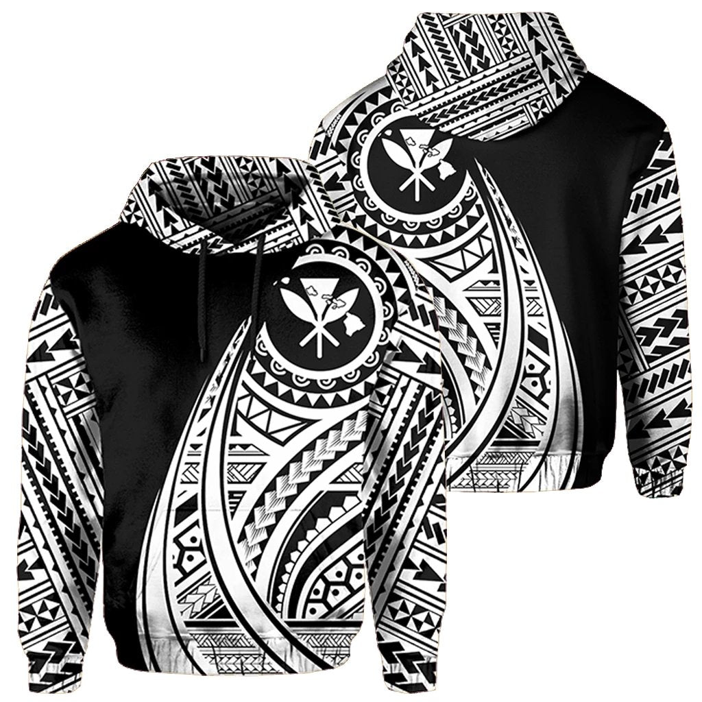 Hawaii Kanaka Polynesian Hoodie Tatoo Style White