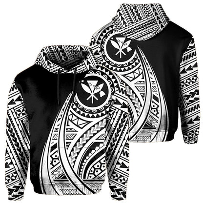 Hawaii Kanaka Polynesian Hoodie Tatoo Style White