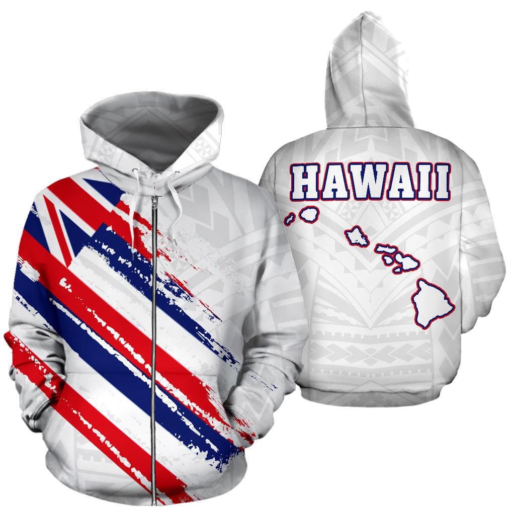 Hawaii Flag Polynesian White Zip Up Hoodie
