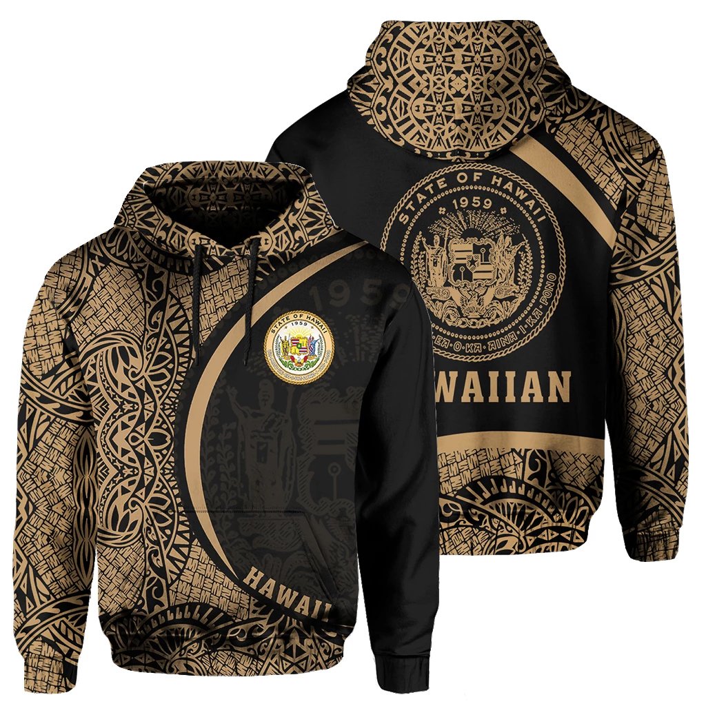 Hawaii Polynesian Hoodie Gold Round Style