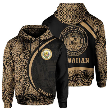 Hawaii Polynesian Hoodie Gold Round Style