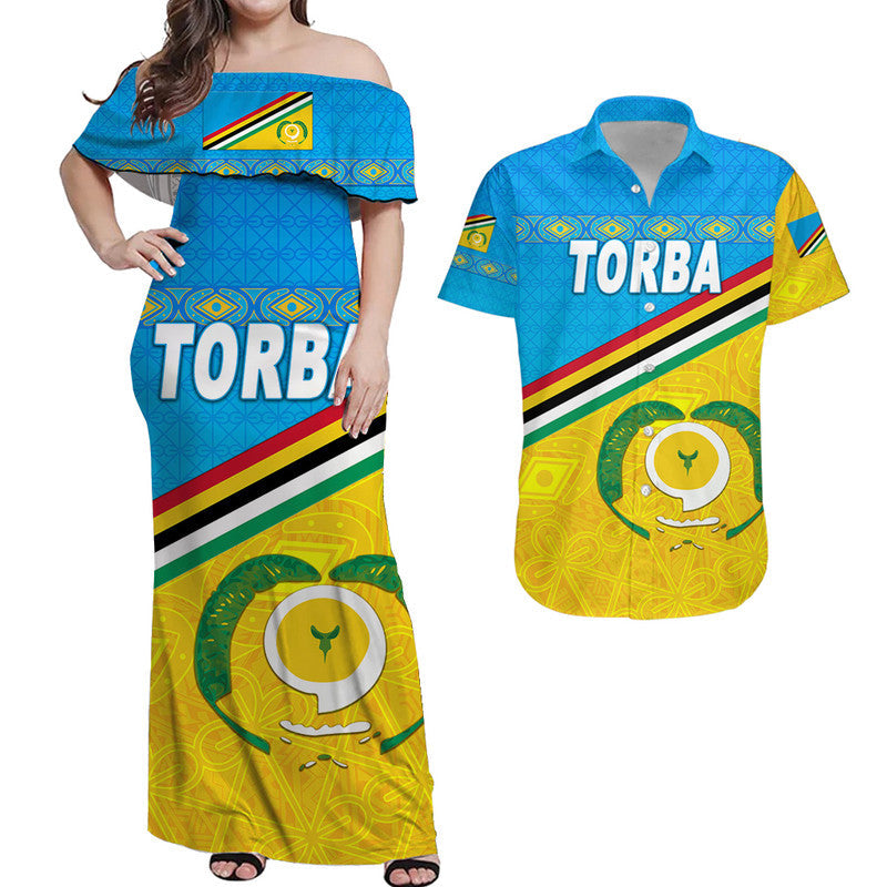 Torba Province Combo Dress and Hawaiian Shirt Matching Couples Outfit Vanuatu Pattern Unique Style