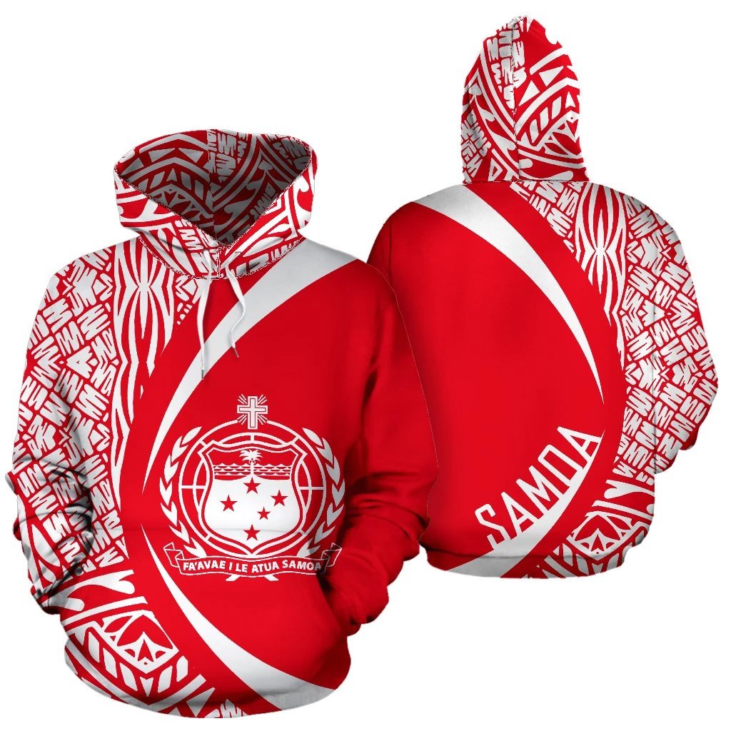 Samoa Polynesian Hoodie Circle Style White And Red Color