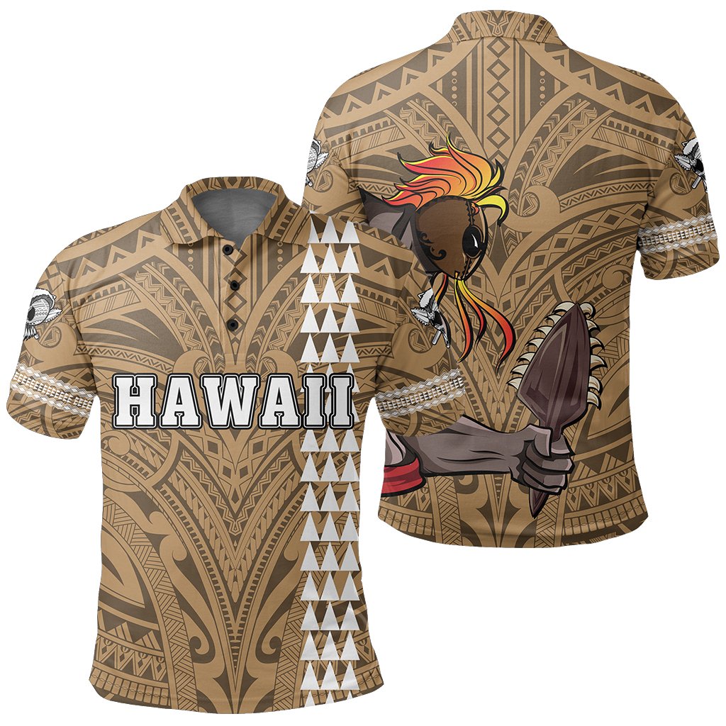 Hawaiian Islands Warrior Kakau Gold Polynesian Polo Shirt