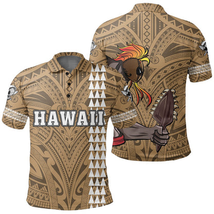 Hawaiian Islands Warrior Kakau Gold Polynesian Polo Shirt