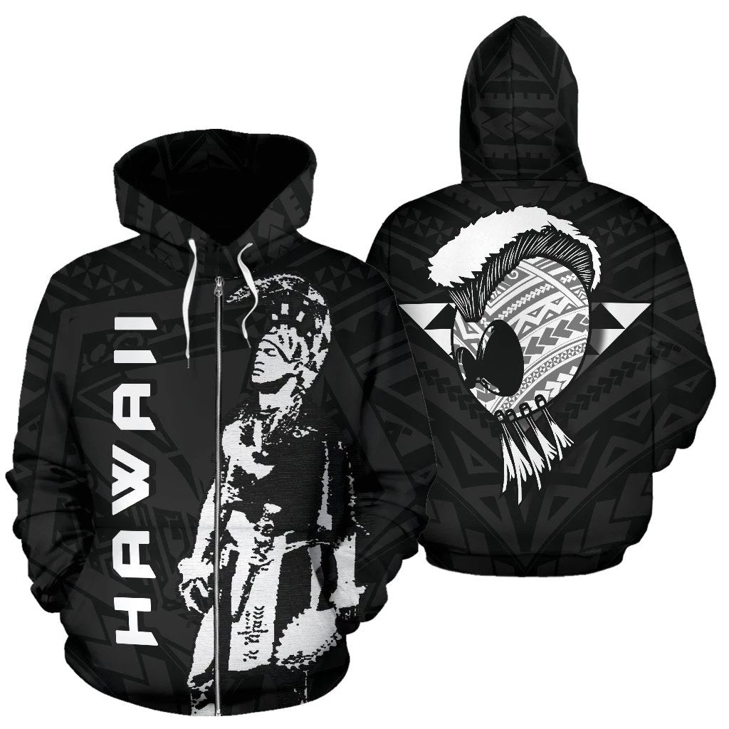 Personalized Hawaii Helmet Polynesian Kanaka Warrior Hoodie Zip