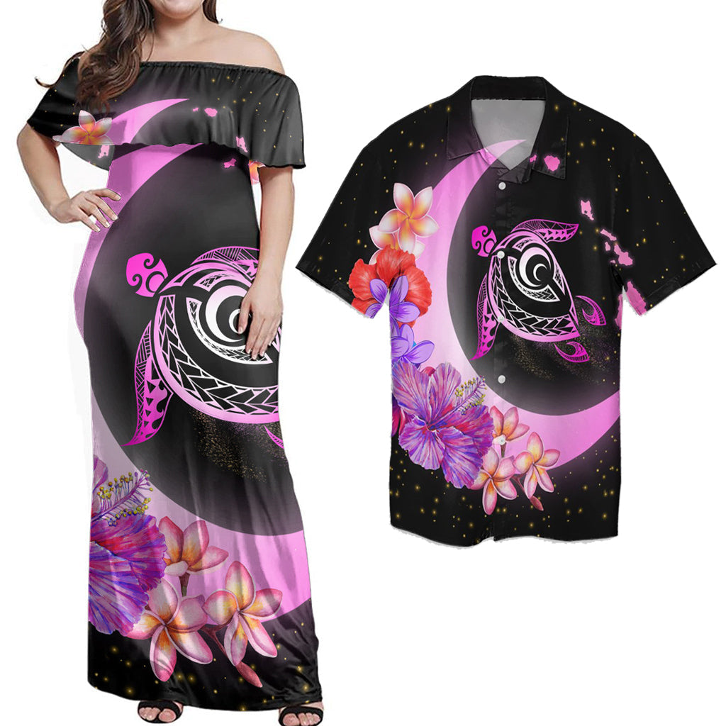 Matching Hawaiian Outfits Combo Dress And Shirt Hawaii Map Moon Star Turtle Plumeria Hibiscus