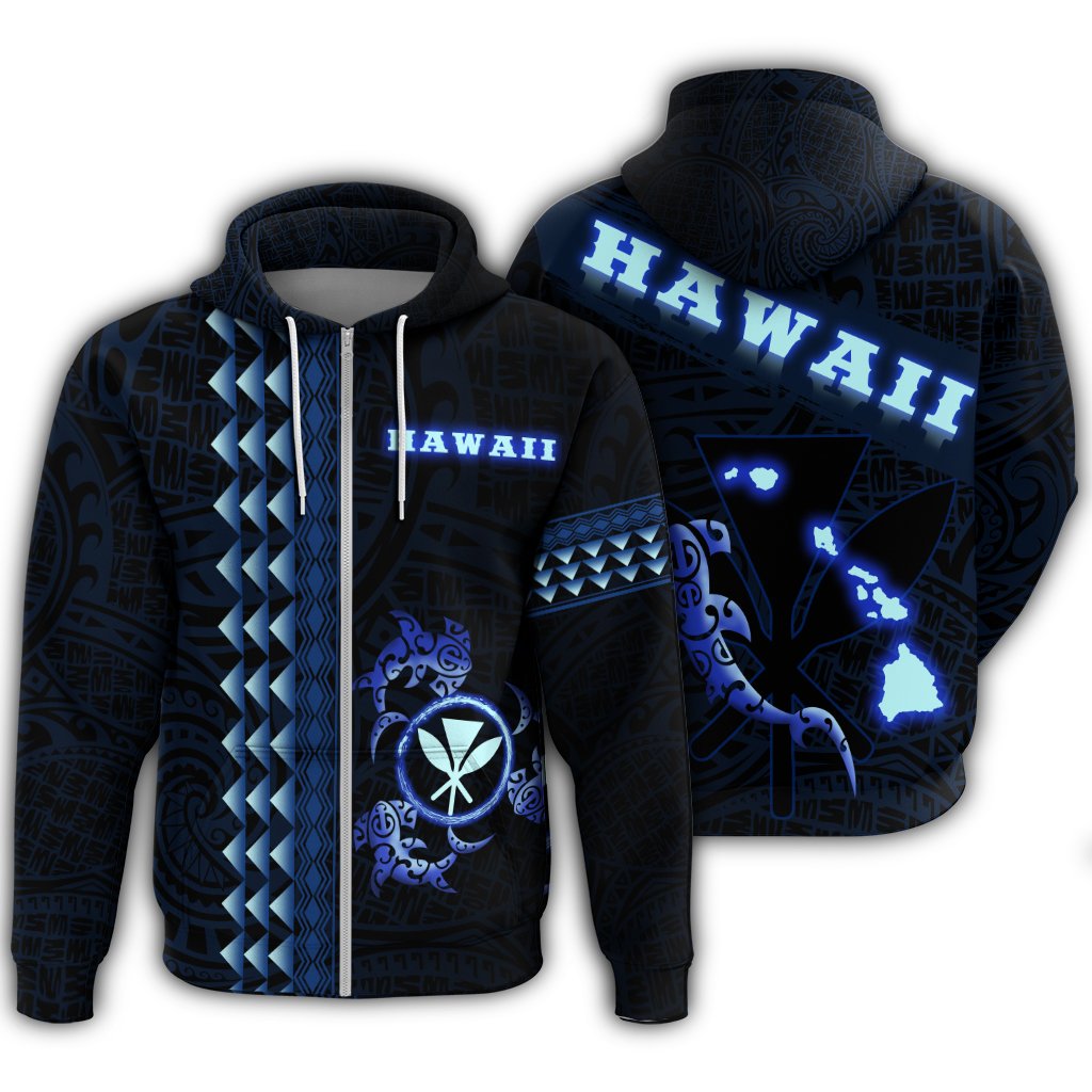 Hawaiian Polynesian Kanaka And Shark Zipper Hoodie Light Style AH