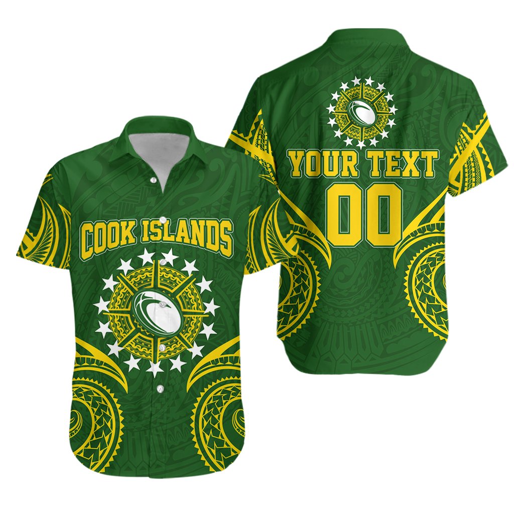 Custom Personalised Cook Islands Rugby Hawaiian Shirt - Tribal Pattern -