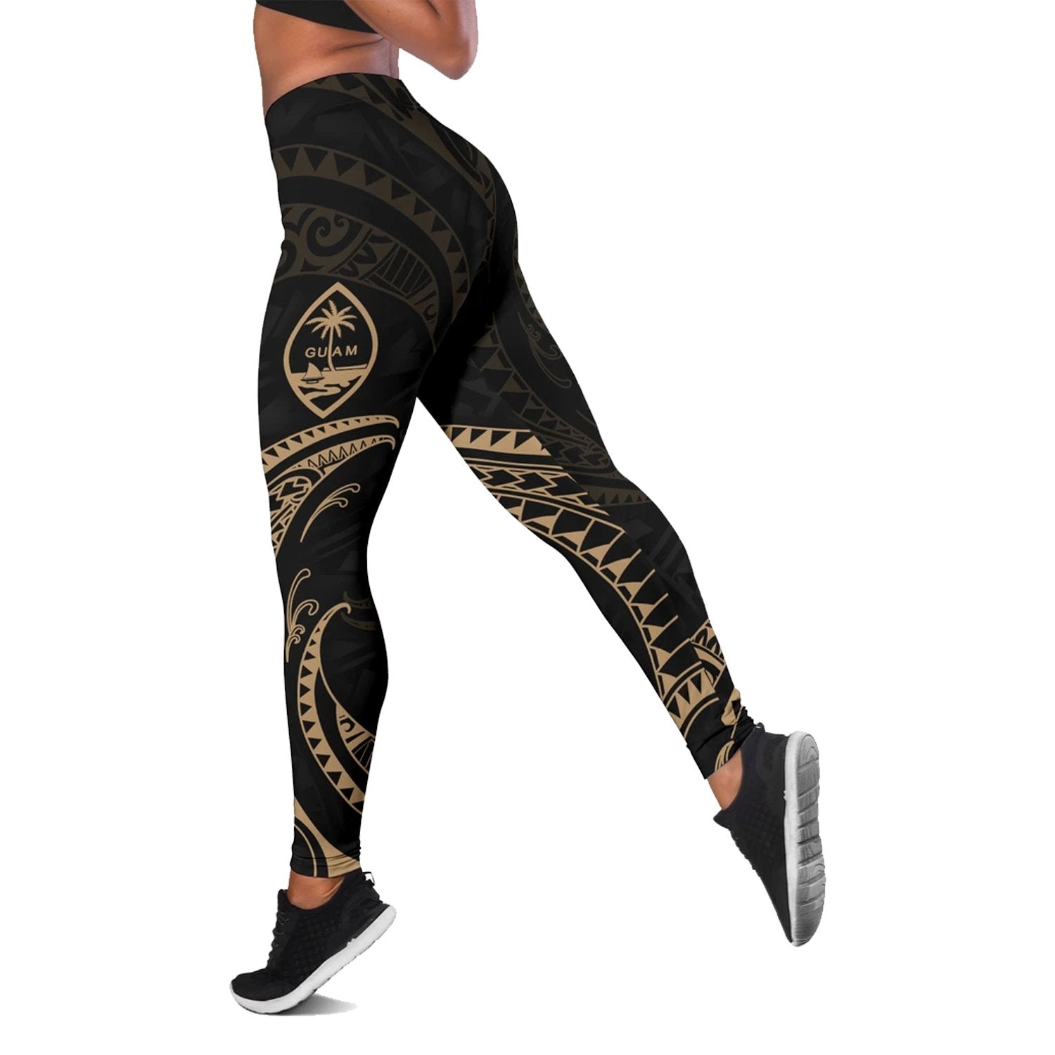 Guam Polynesian Women's Legging - Gold Tribal Wave