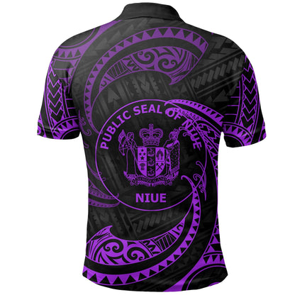 Niue Polynesian Custom Personalised Polo Shirt - Purple Tribal Wave