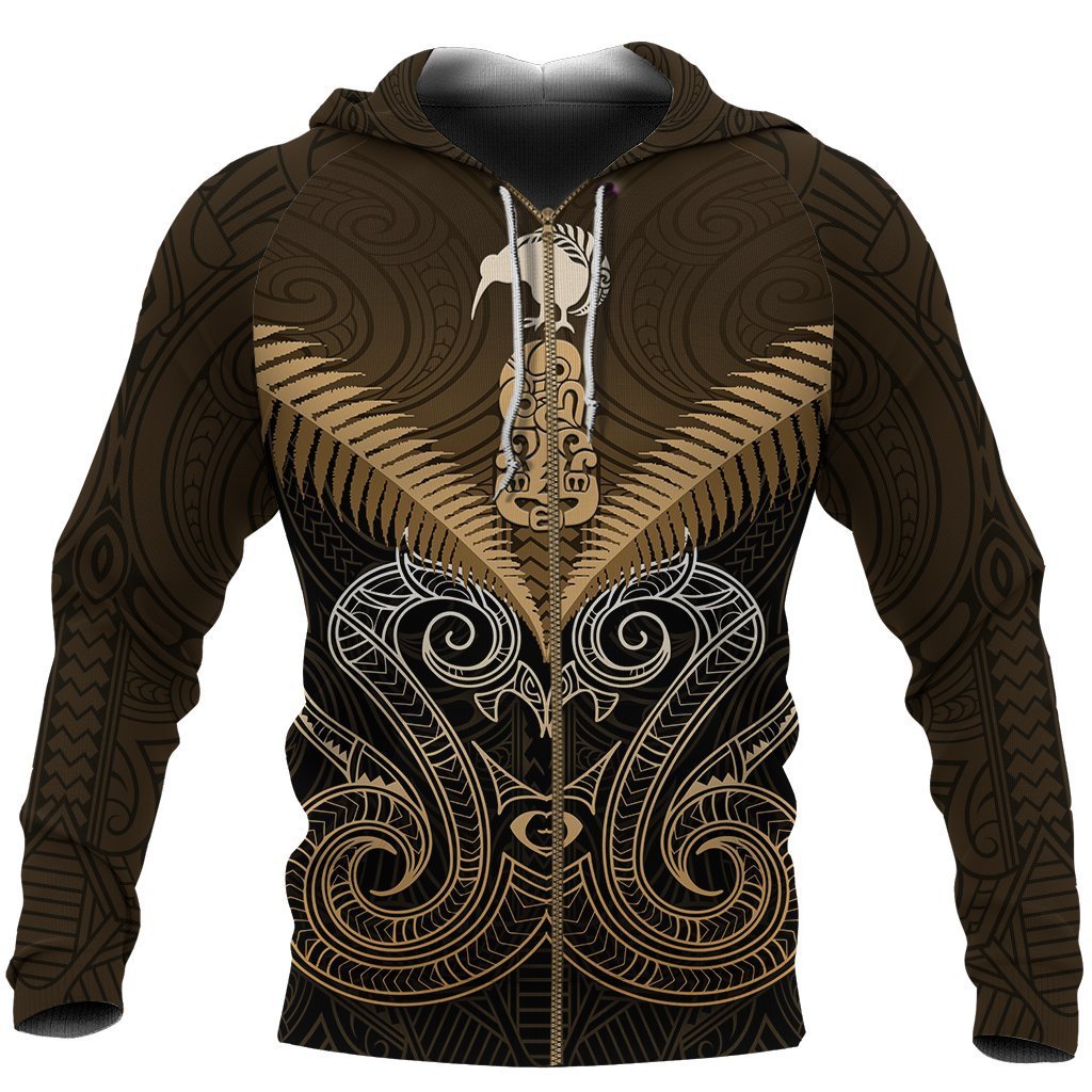 Maori Manaia New Zealand Zip Up Hoodie Gold
