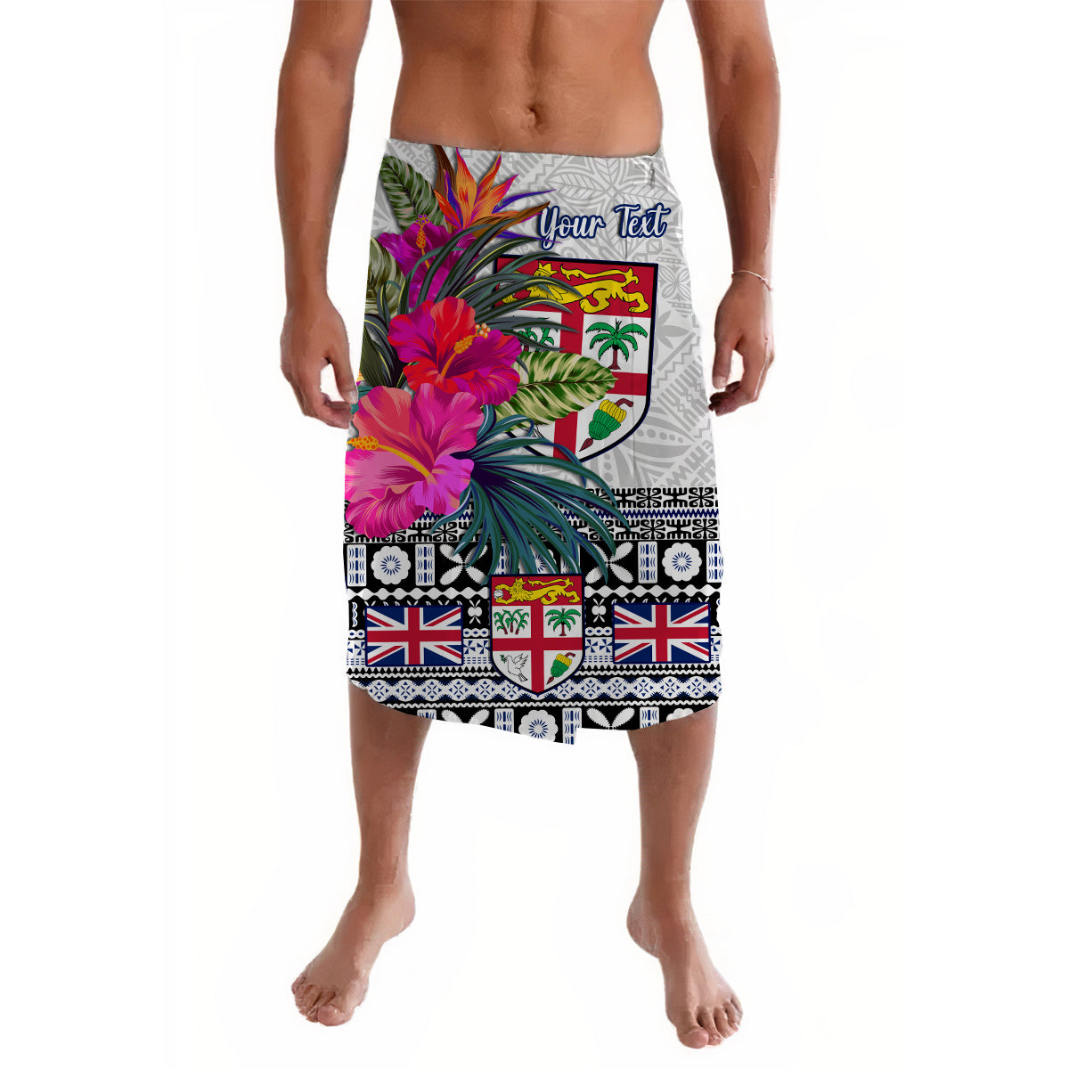 (Custom Personalised) Fiji Lavalava White Polynesian Tropical Flowers