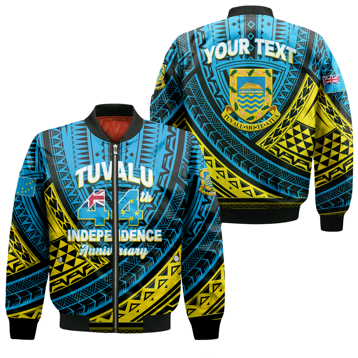 (Custom Personalised) Tuvalu Bomber Jacket 44th Independence Anniversary Tribal Pattern