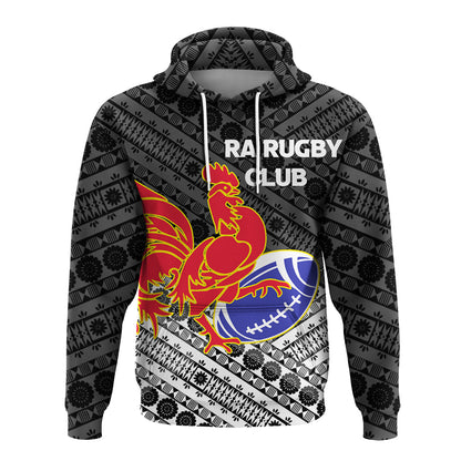 ( Personalised) Ra Rugby Club Union Fiji Hoodie Tapa Pattern Black
