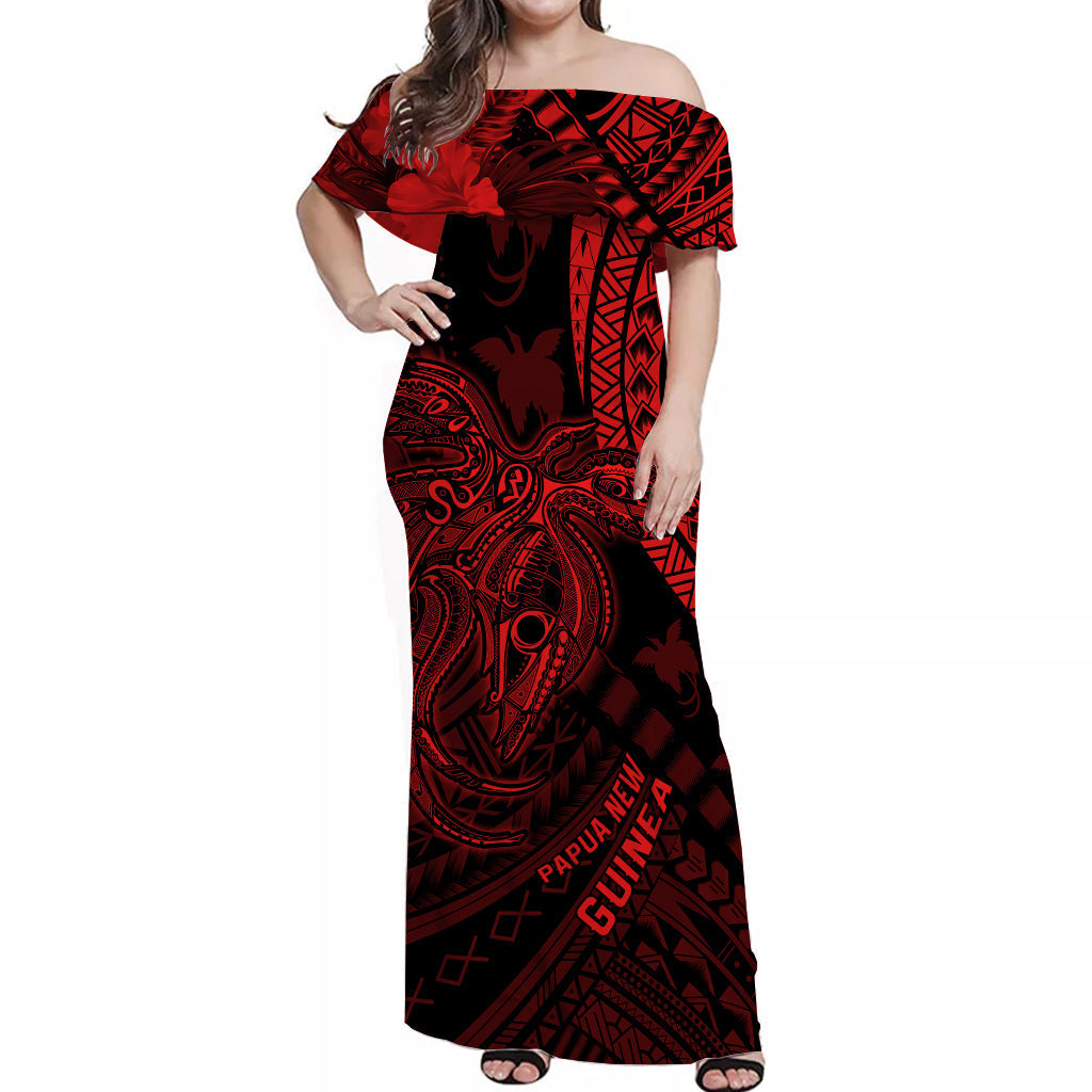 (Custom Personalised) Matching Outfits For Couples Papua New Guinea Combo Dress and Hawaiian Shirt Raggiana Birds Of Paradise Red