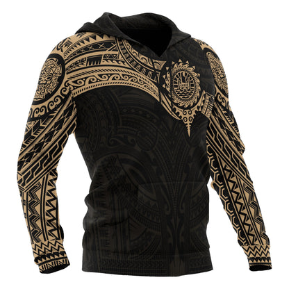 Tahiti Polynesian Hoodie Gold Heart Shield