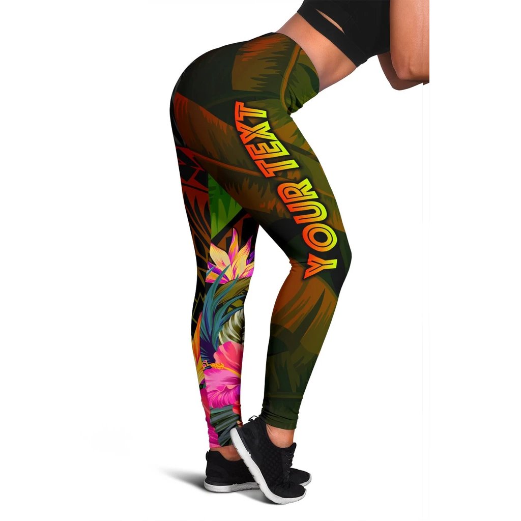 Polynesian Hawaii Polynesian Personalised Women's Leggings - Hibiscus and Banana Leaves