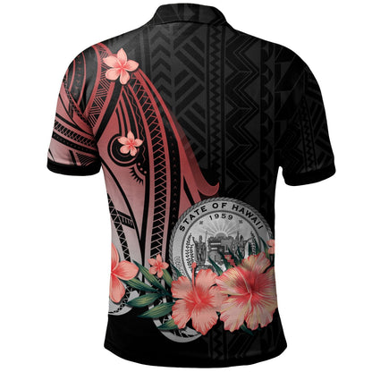 Hawaii Personalised Custom Polo Shirt - Red Polynesian Hibiscus Pattern Style