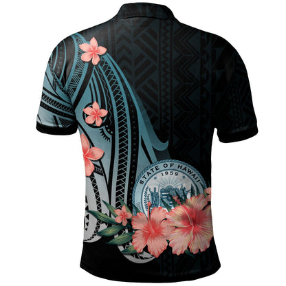 Hawaii Personalised Custom Polo Shirt - Turquoise Polynesian Hibiscus Pattern Style