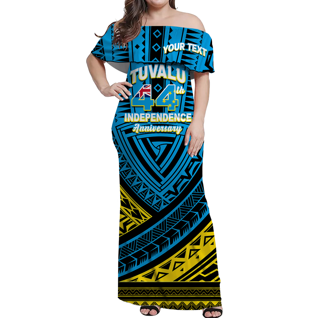 Custom Personalised Tuvalu Off Shoulder Long Dress 44th Independence Anniversary Tribal Pattern