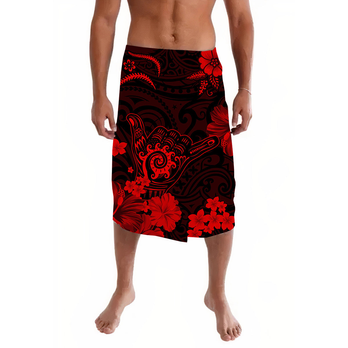 Hawaii Lavalava Polynesia Red Cool Shaka Sign