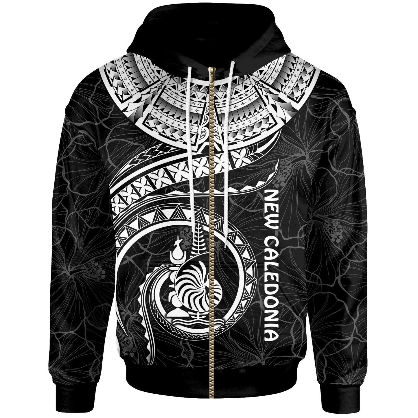 New Caledonia Polynesian Zip Up Hoodie New Caledonia Waves (White)