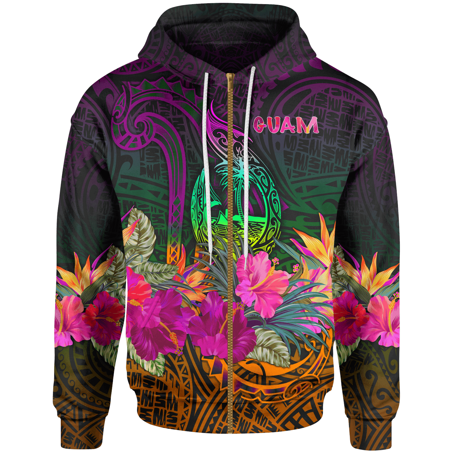 Guam Polynesian Zip Up Hoodie Summer Hibiscus