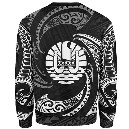 Tahiti Polynesian Custom Personalised Sweater White Tribal Wave