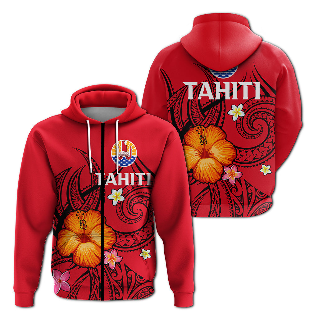 French Polynesia Zip Up Hoodie Hibiscus With Tribal