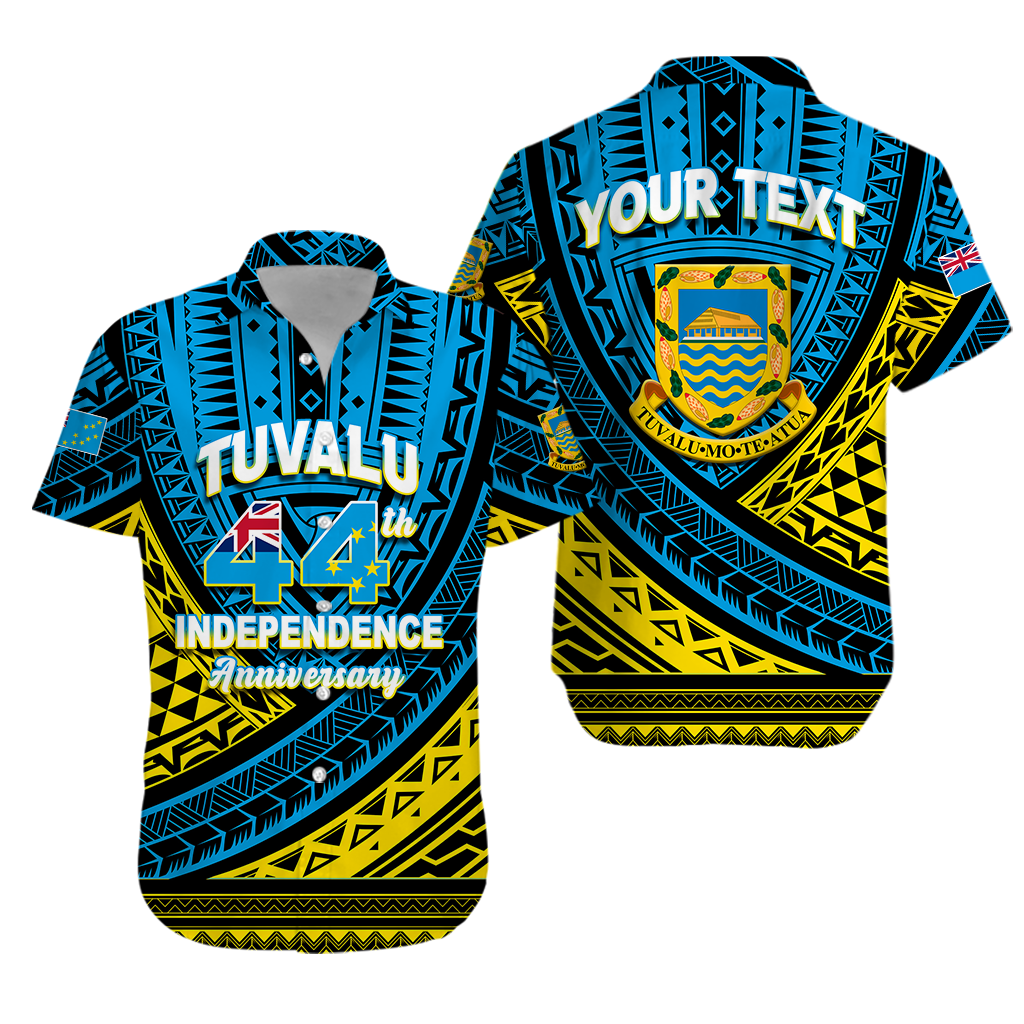 Custom Personalised Tuvalu Hawaiian Shirt 44th Independence Anniversary - Tribal Pattern -