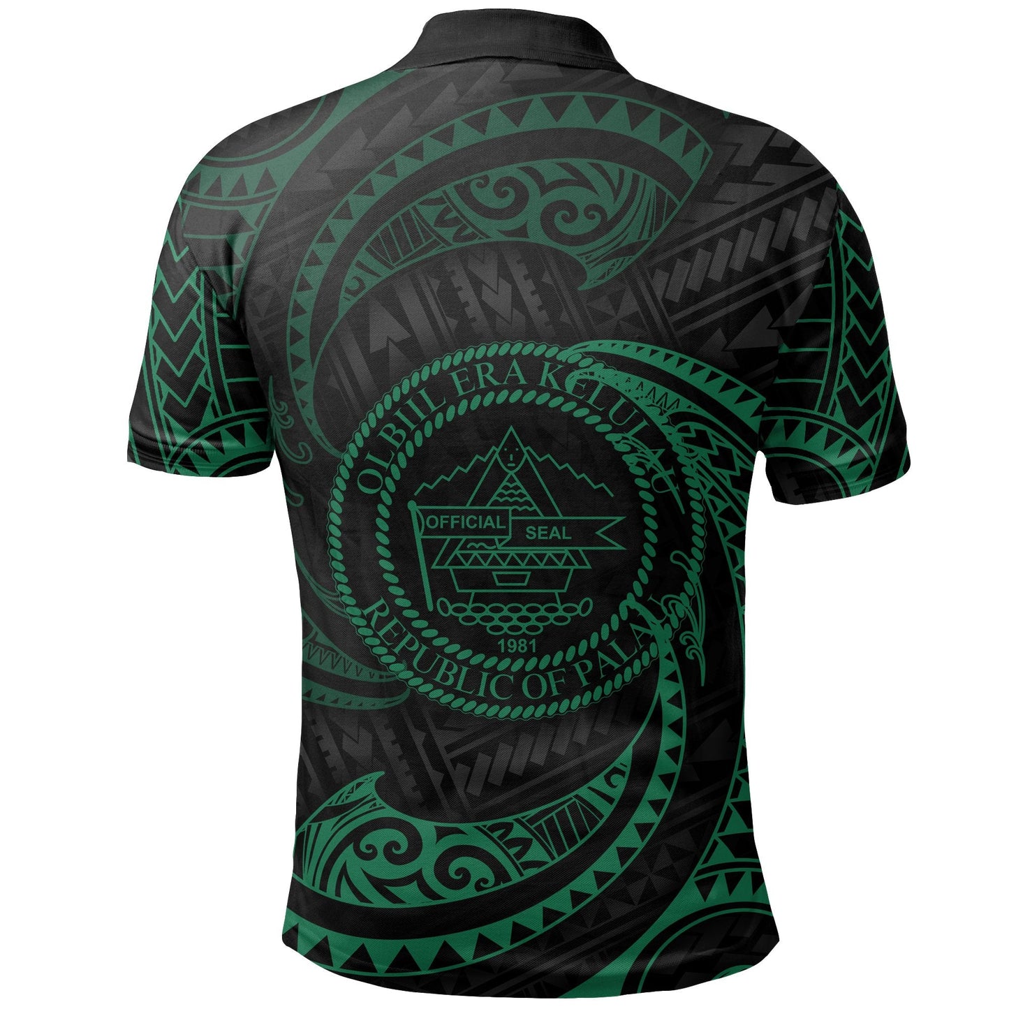 Palau Polynesian Polo Shirt - Green Tribal Wave
