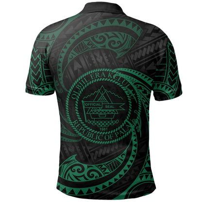 Palau Polynesian Polo Shirt - Green Tribal Wave