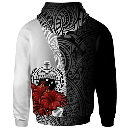 Samoa Polynesian Hoodie Coat Of Arm With Hibiscus White